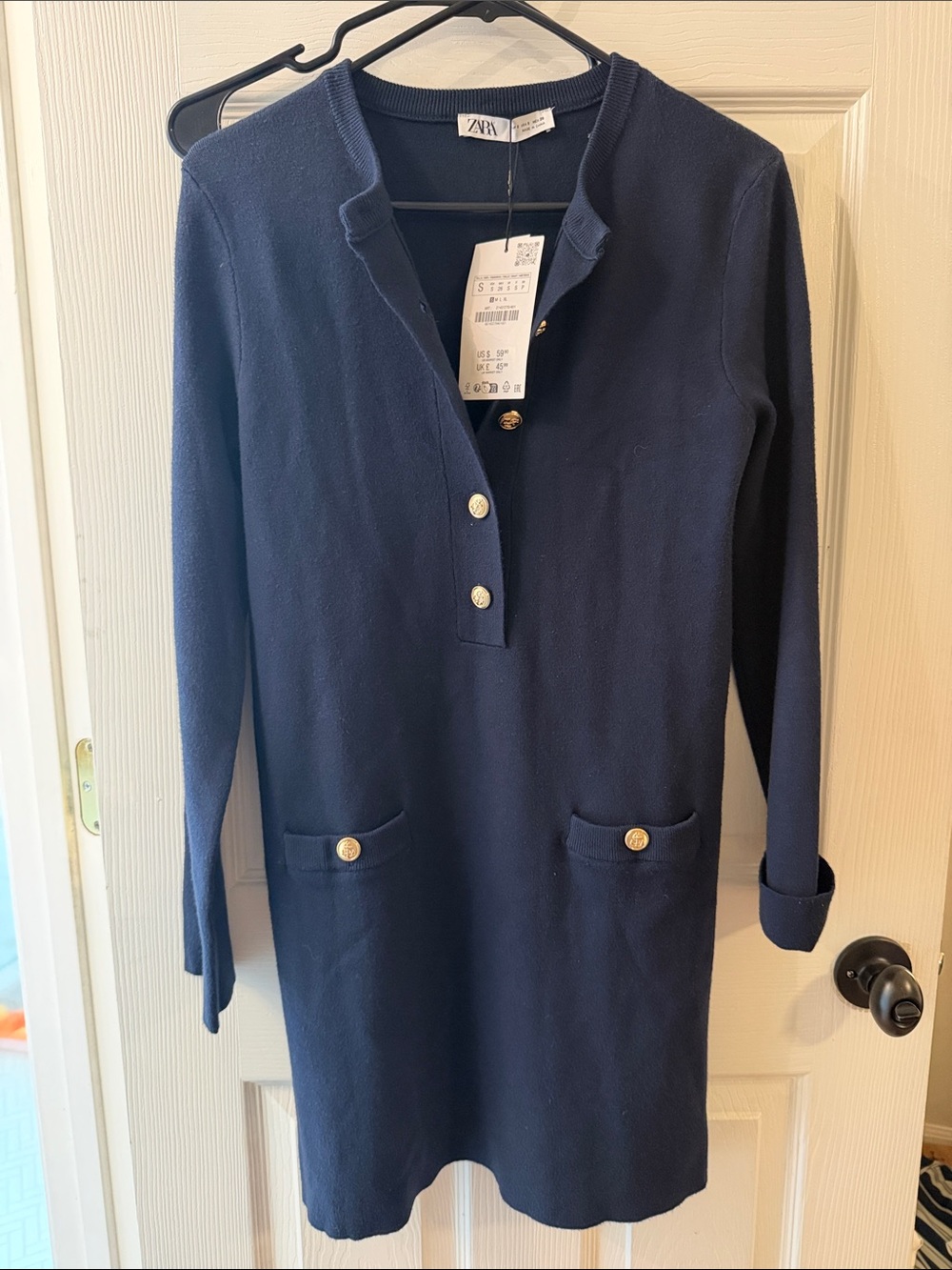 NWT Zara Navy Long Sleeve Sweater Dress